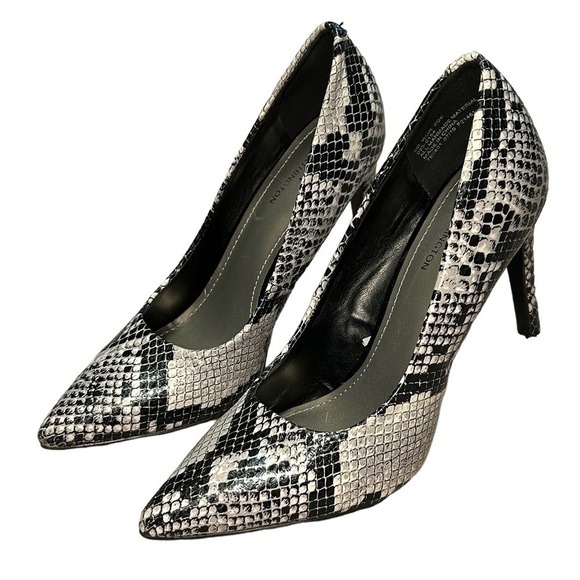 WORTHINGTON ZOE POINTED TOE STILETTO HEELS PUMPS,BLACK WHITE SNAKE PRINT, SIZE 6 - Picture 2 of 7